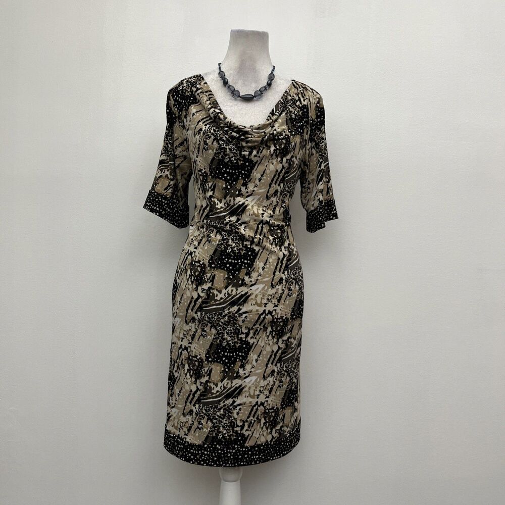 Style & Co Petite PL Shift Dress Cowl Neck Short Sleeve Abstract Graphic Casual